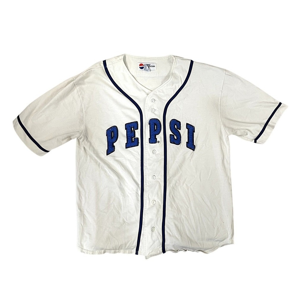 Pepsi Generation Next Vintage Baseball Jersey White Blue Mens XL Button Up